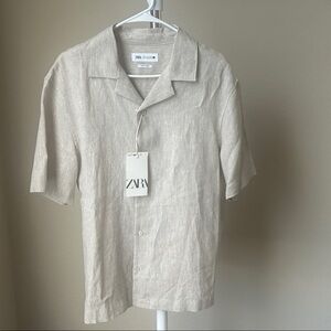 Zara Men's Light Beige Linen Shirt Jacket